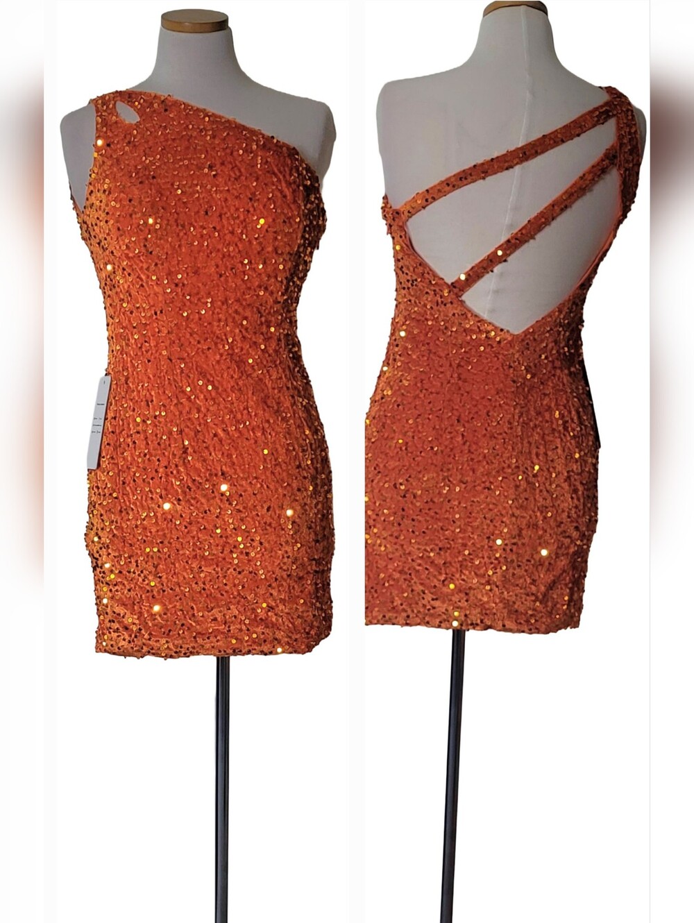 Wear Your Love One Shoulder Velvet Sequins Open Back Date Night Party Mini Dress